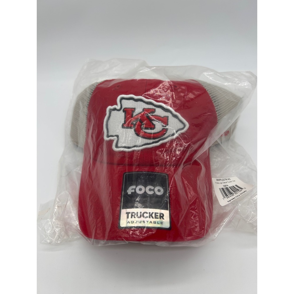 FOCO Kansas City Chiefs Primary Logo Casual Trucker Cap Red White Adjustable